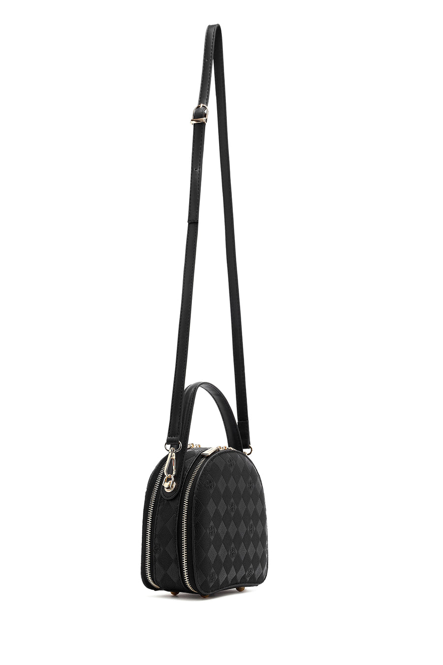 Women's Black Long Strap Printed Mini Handbag