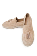 Woman Beige Tasselled Suede Loafer | Derimod