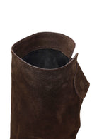 Women's Brown Thin Heeled Suede Leather Boot | Derimod