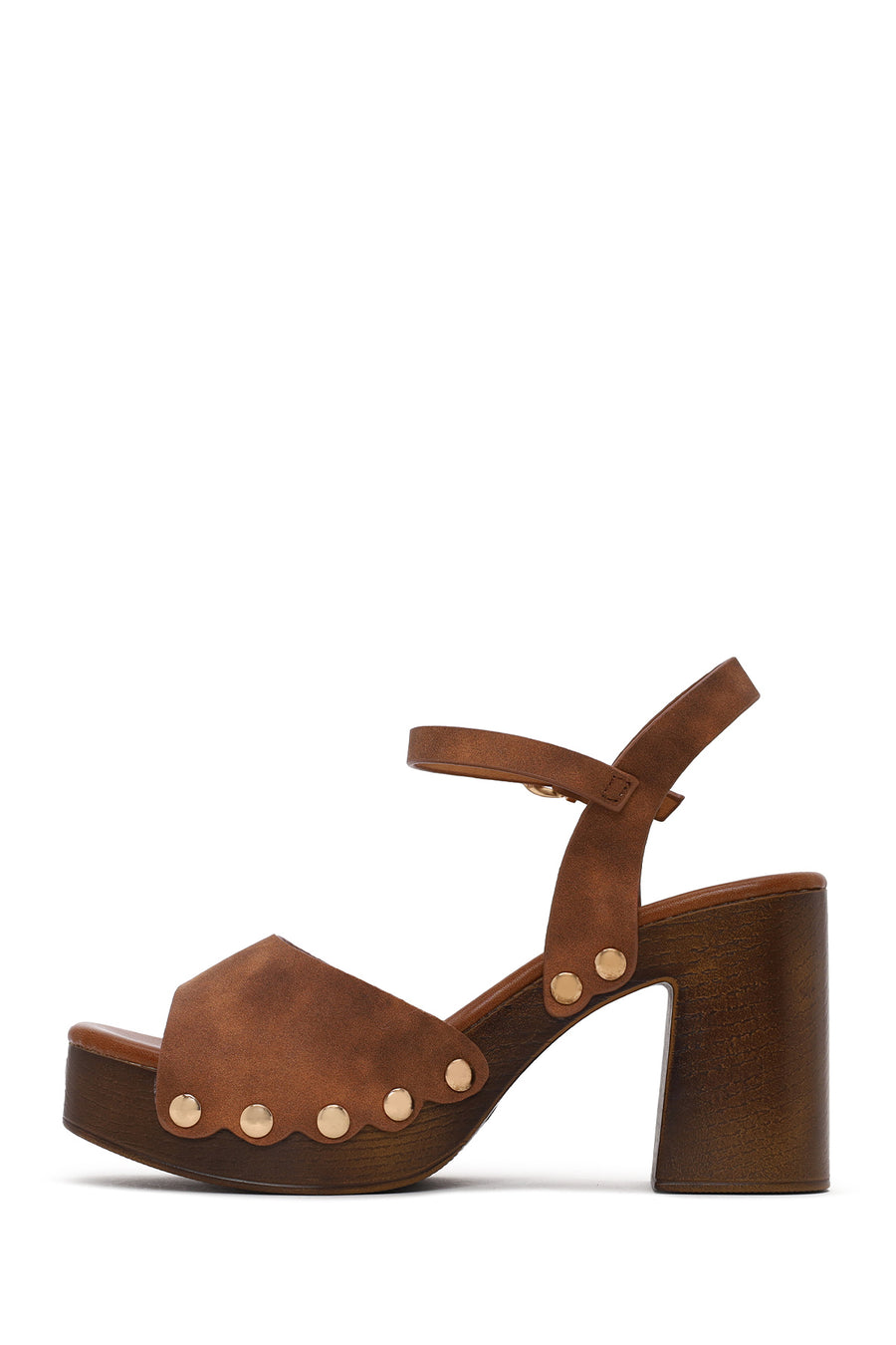 Woman Brown Ankle-Buckle Chunky-Heel Suede Sandal