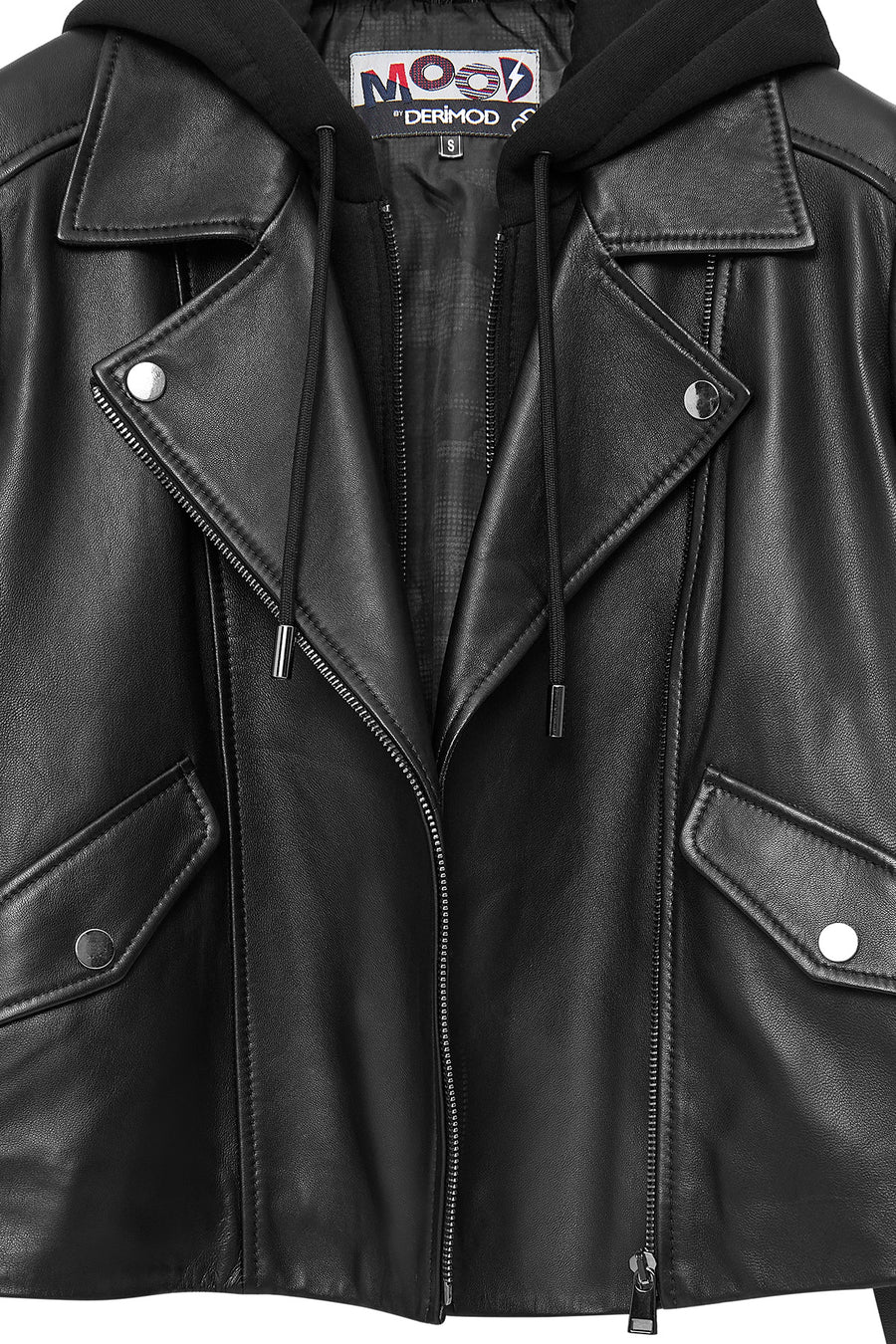 Smart Women's Black Hooded Biker Leather Jacket