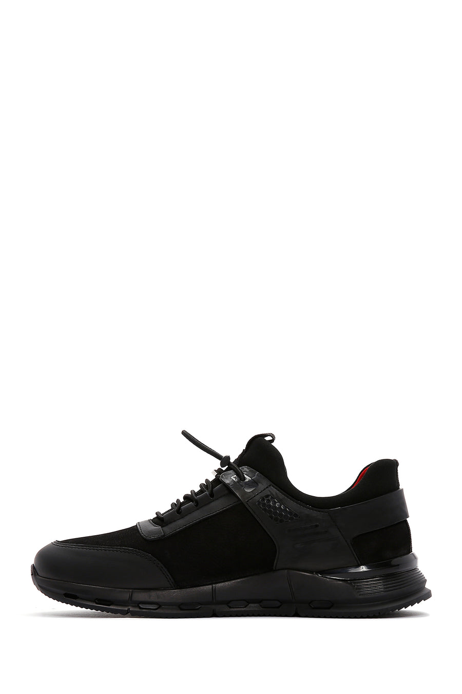 Men's Black Lace-Up Nubuck Leather Sneakers