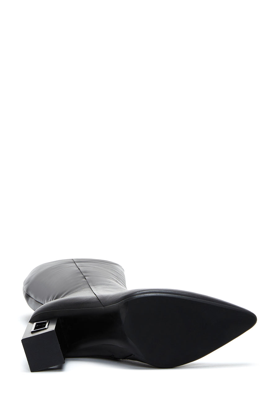 Woman Black Zippered Heels Leather Boot