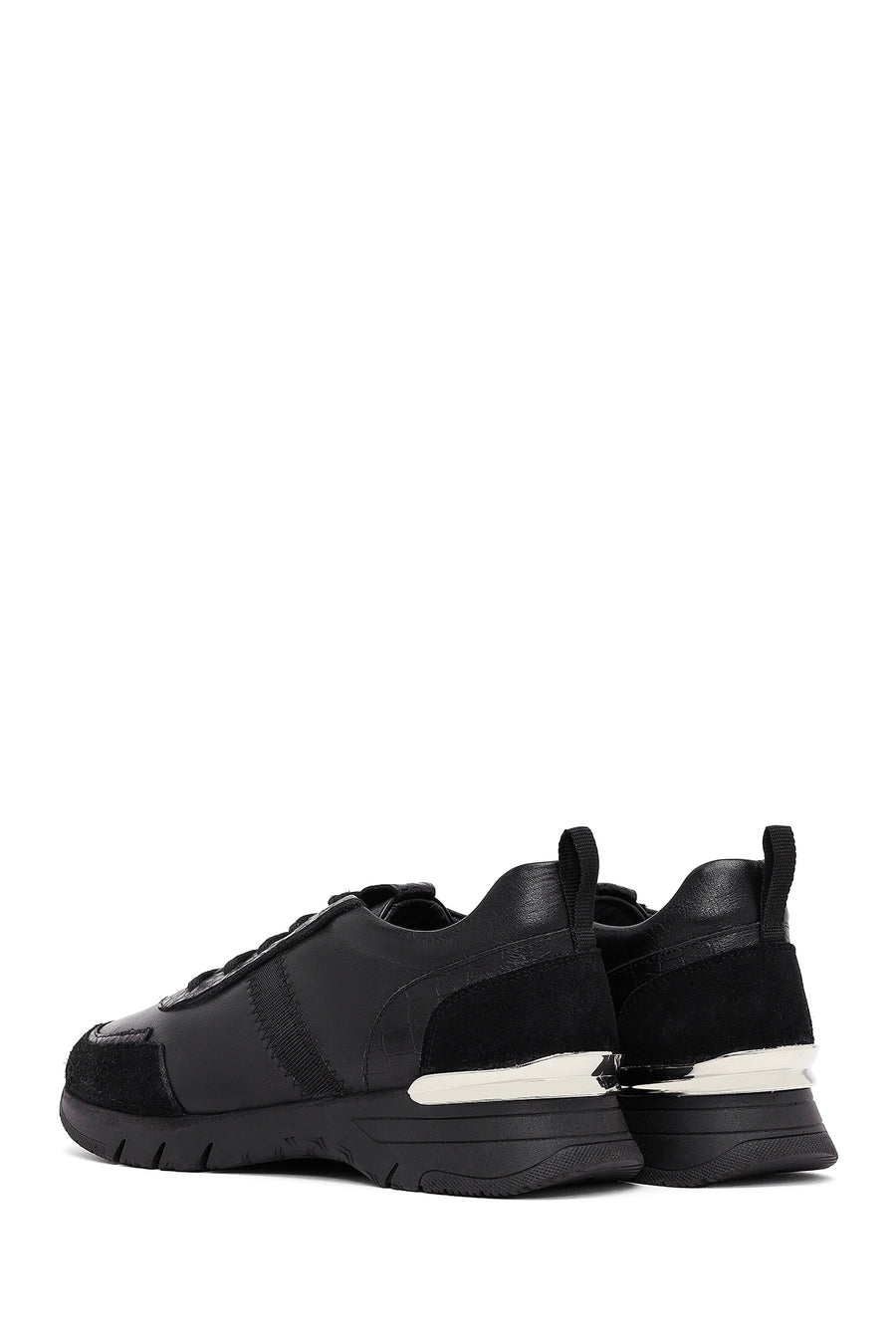 Kadın Siyah Bağcıklı Deri Sneaker