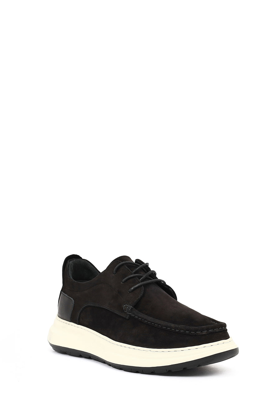 Men's Black Lace-Up Chunky Sole Nubuck Leather Casual Shoes