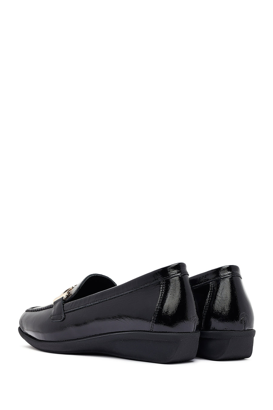Woman Black Buckle Leather Masculine Loafer