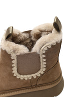 Woman Mink Thick-Soled Patterned Suede Teddy Boots | Derimod