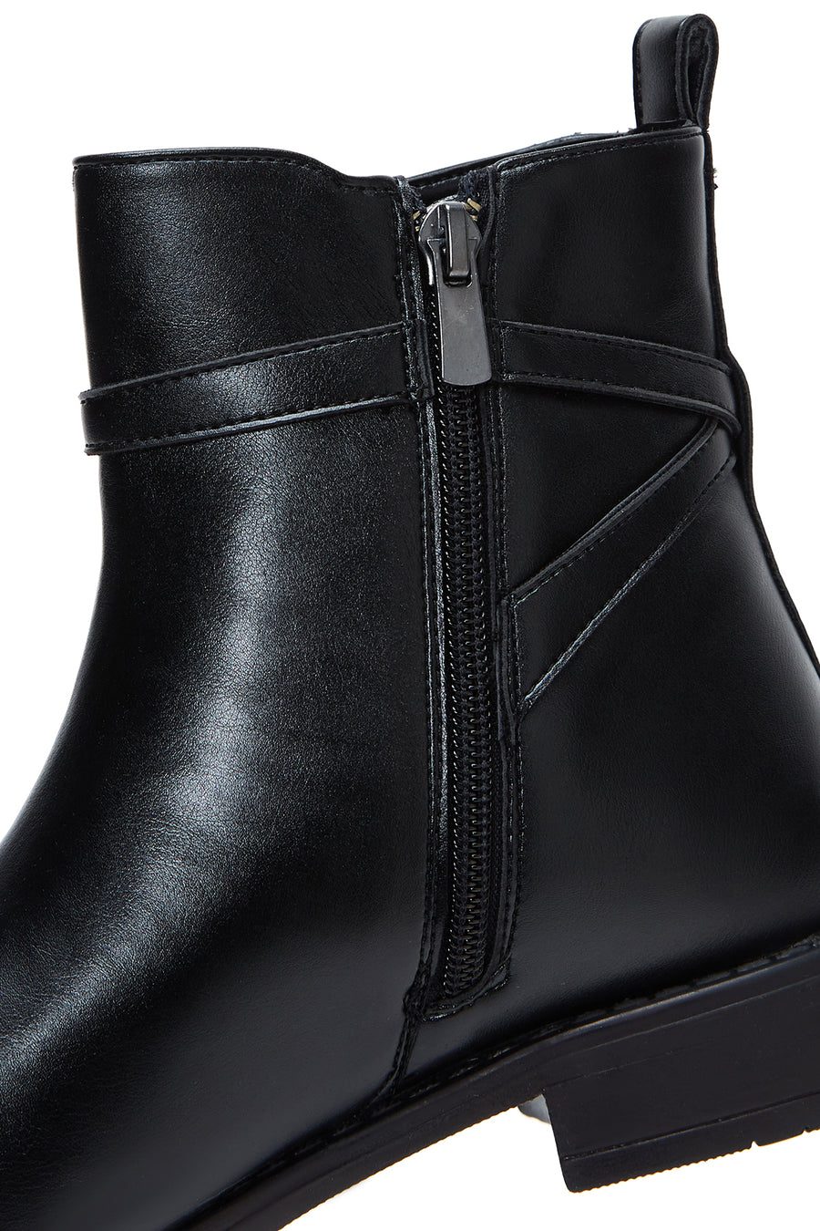 Women's Black Zippered Buckle Detailed Boots