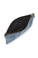 Women's Blue Long Chain Strap Jean Fabric Clutch Bag | Derimod