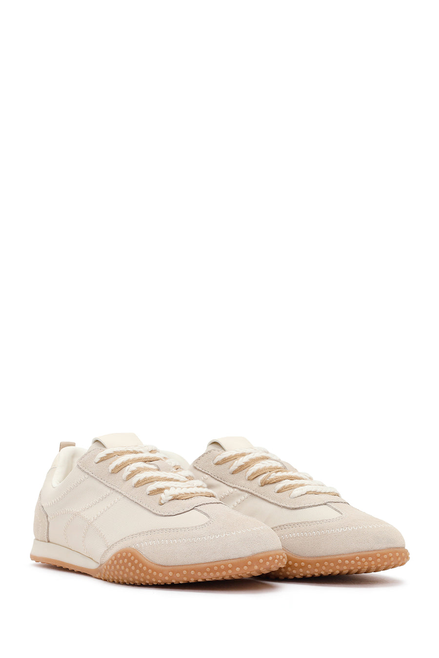 Women's Cream Lace-Up Leather Sneakers