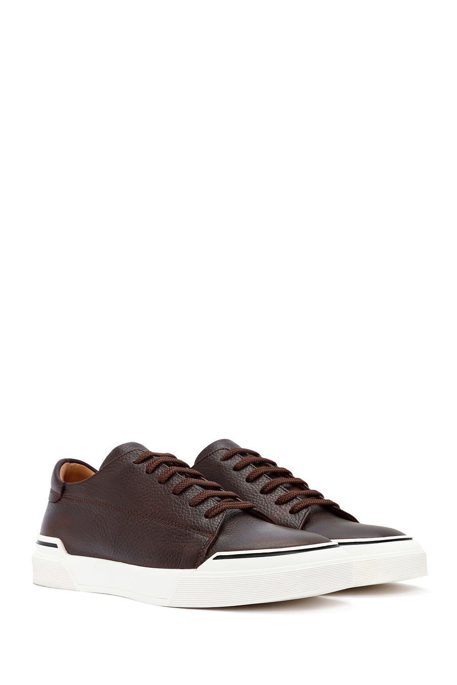 Men's Brown Lace-Up Leather Sneakers
