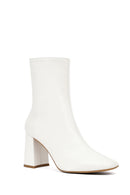 Women's Cream Zippered Thick Heeled Leather Boot | Derimod