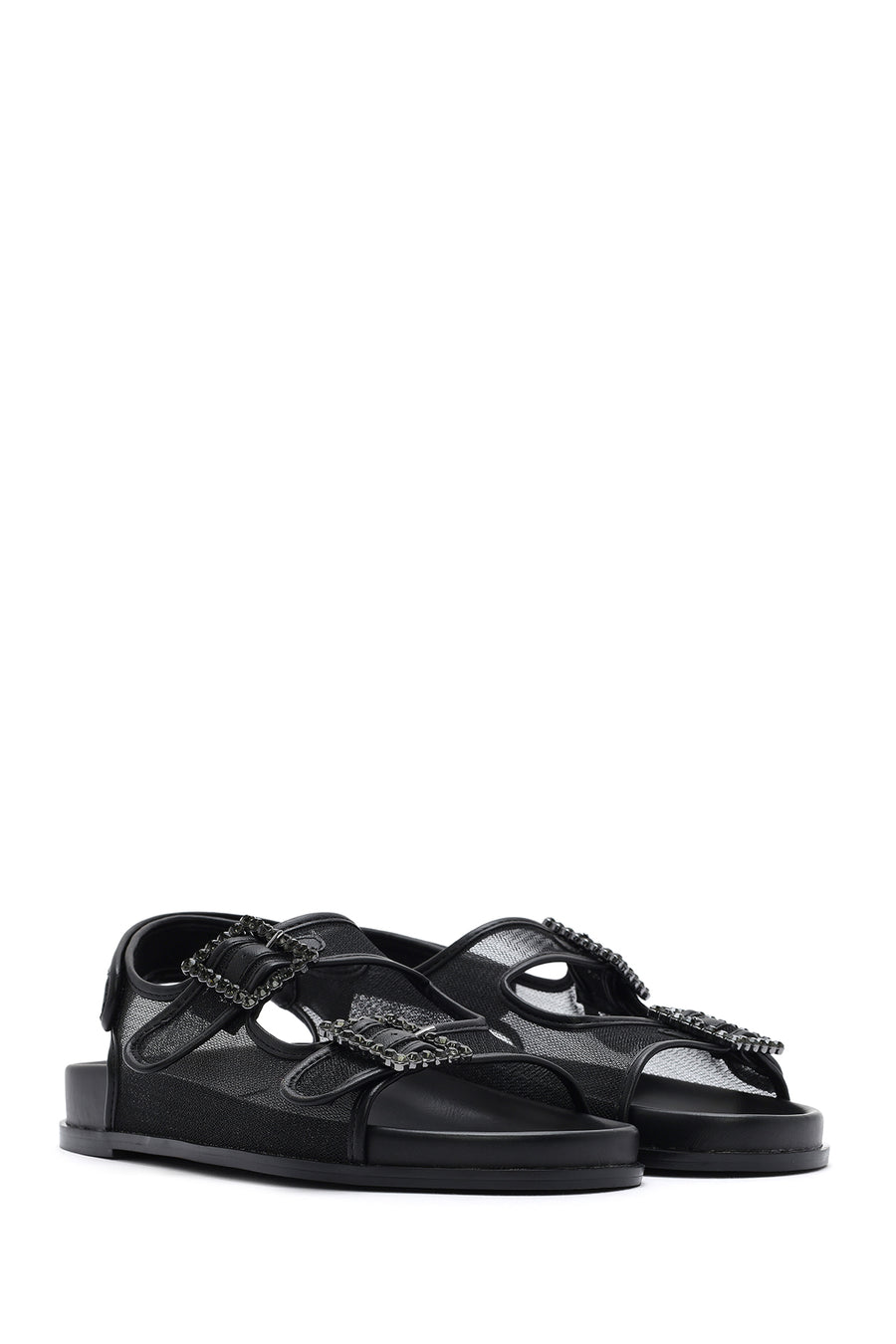 Women's Black Stone Buckle Sandals