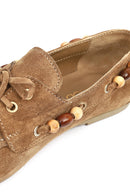 Women's Tan Suede Leather Loafer with Accessory Details | Derimod