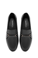 Woman Black Buckle-Detail Leather Masculine Loafer | Derimod