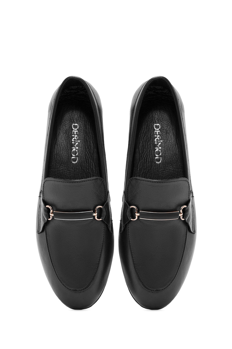 Woman Black Buckle-Detail Leather Masculine Loafer