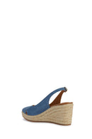 Geox Women's Blue Panarea Wedge Heels Suede Leather Espadrille | Derimod