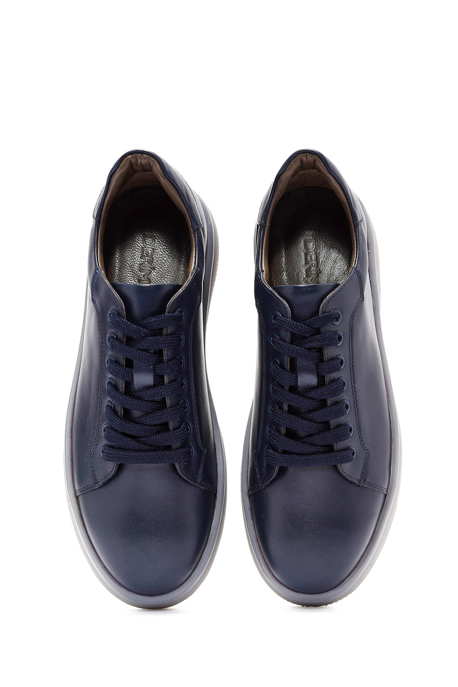 Erkek Lacivert Bağcıklı Deri Sneaker