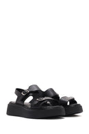 Women's Black Buckle Thick-Soled Leather Comfort Sandals | Derimod
