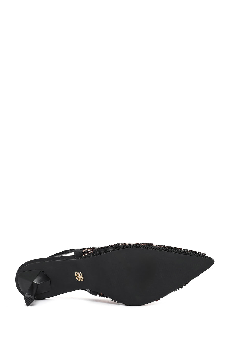 Woman Black Backless Sequin-Patterned Stiletto-Heel Shoes