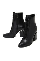 Woman Black Zippered Chunky Heels Leather Boat | Derimod