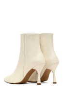Woman Cream Zippered Thin Heel Leather Boat | Derimod