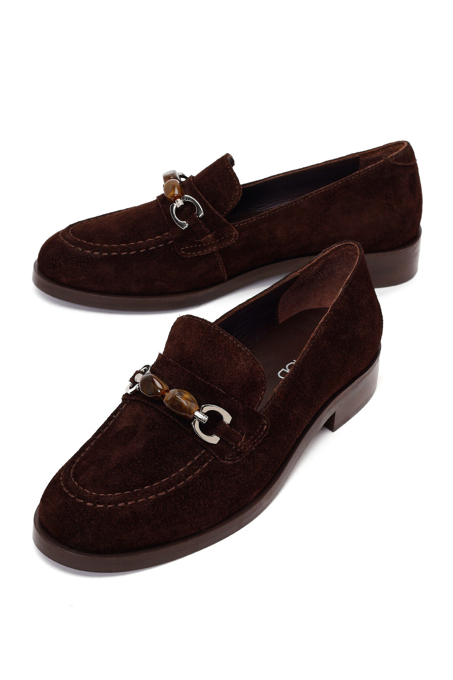 Woman Brown Buckled Suede Masculine Loafer