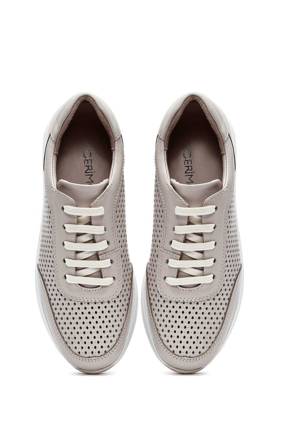 Women's Cream Lace-Up Thick-Sole Leather Sneakers