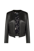 Adela Woman Black Short Leather Jacket | Derimod