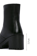 Women's Black Zippered Thick Heeled Leather Boots | Derimod