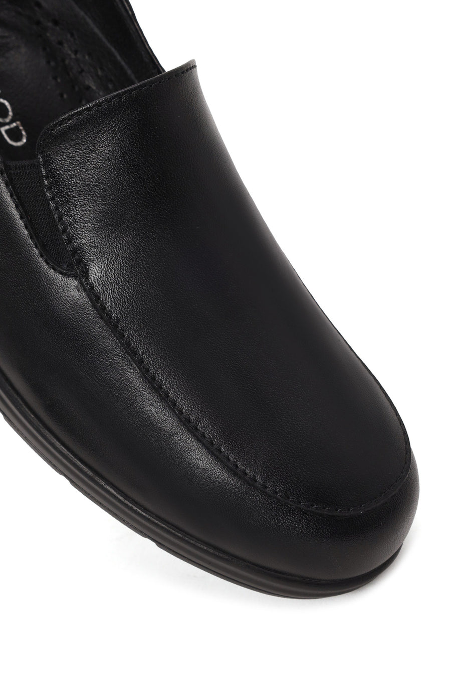 Woman Black Short Wedge-Heel Leather Comfort Shoes