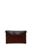 Woman Brown Suede Clutch Bag with Long Chain Strap | Derimod