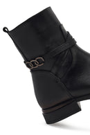 Woman Black Zip Closure Buckled Leather Boots | Derimod