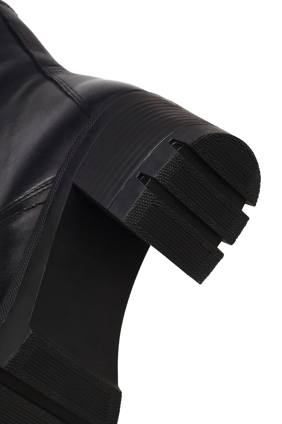 Women's Black Zippered Thick Heeled Leather Boot