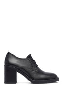 Woman Black Lace-Up Chunky Heeled Leather Masculine Shoes | Derimod