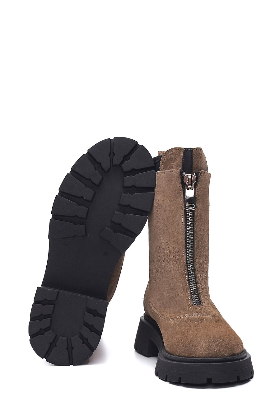 Women's Leather Suede Front Zipper Boots