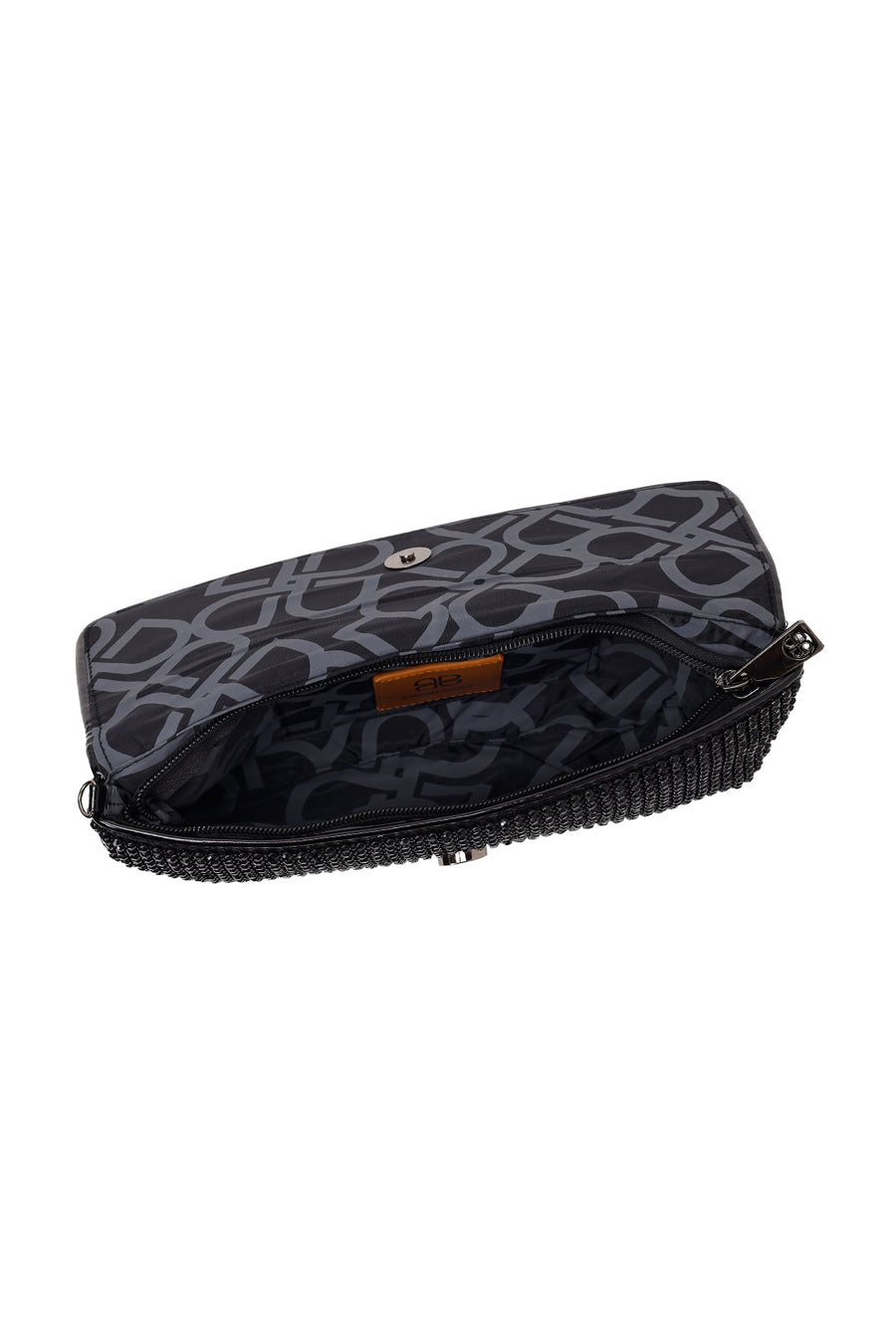 Woman Black Chain-Strap Embellished Evening Mini Clutch Bag