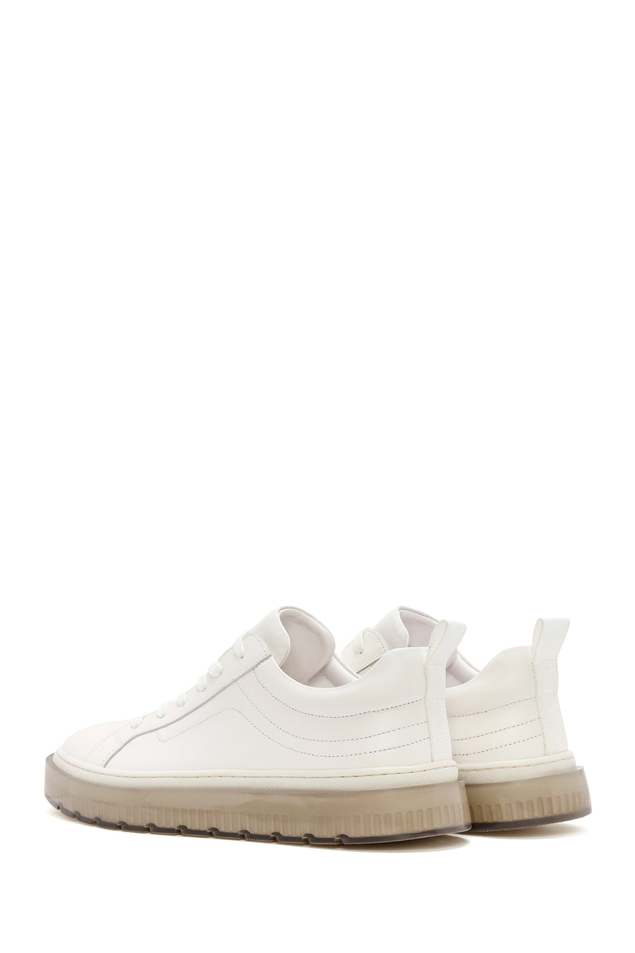 Erkek Beyaz Bağcıklı Deri Sneaker