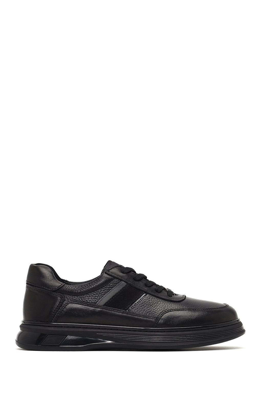 Erkek Siyah Bağcıklı Deri Casual Sneaker