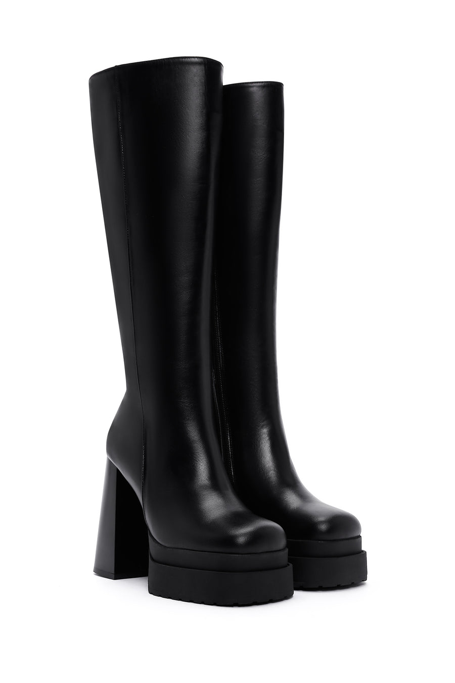 Women's Black Leather Platform High Heel Boots