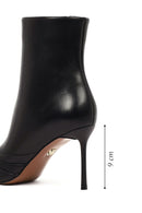 Women's Black Zippered Thin Heeled Leather Boot | Derimod
