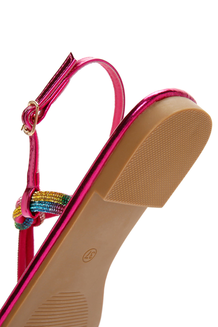 Women's Multicolored Ankle Strap Flip Flop Sandals with Stones