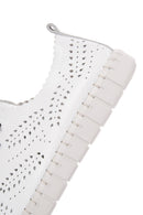 Woman White Lace-Up Patterned Leather Comfort Shoes | Derimod
