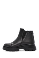 Woman Black Zippered Thick Sole Leather Boat | Derimod