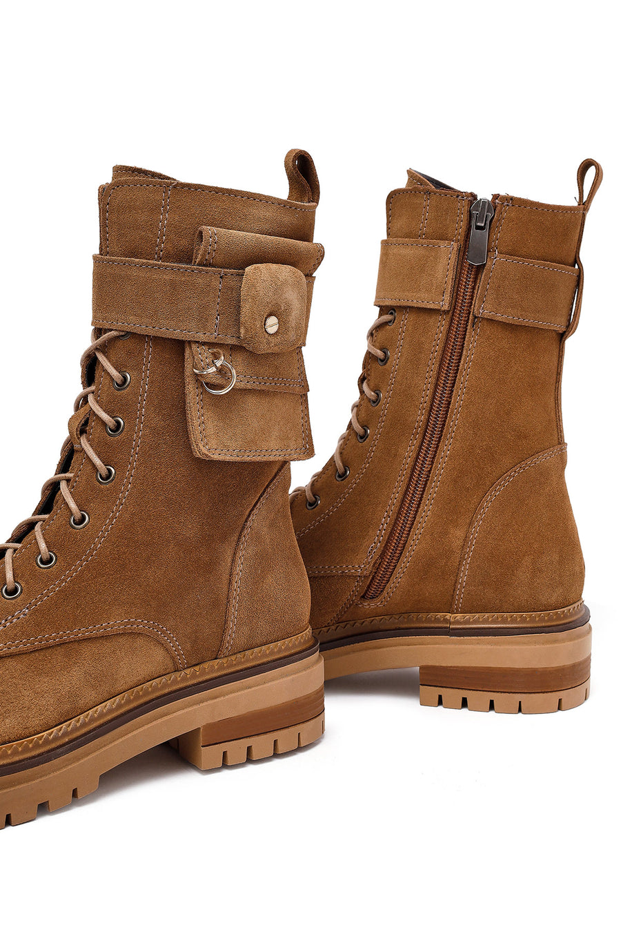 Woman Tan Zippered Suede Leather Boat