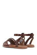 Women's Brown Ankle-Strap Leather Bodrum Sandals | Derimod