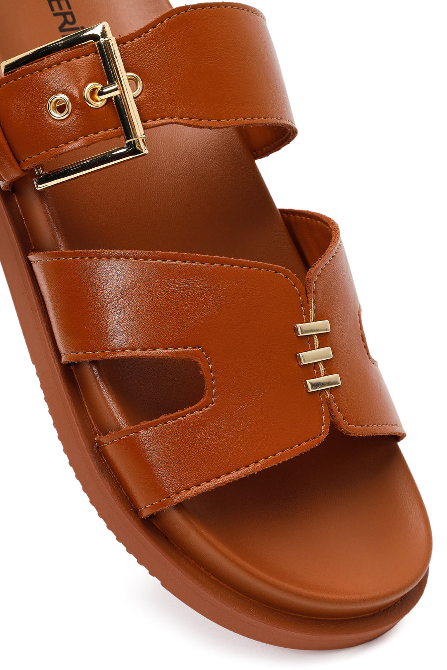 Women's Tan Buckled Slippers