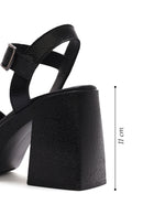 Women's Black Ankle Buckle Platform Chunky High Heel Leather Sandals | Derimod