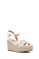 Women's White Ankle Buckle Wedge Heel Woven Sandals | Derimod