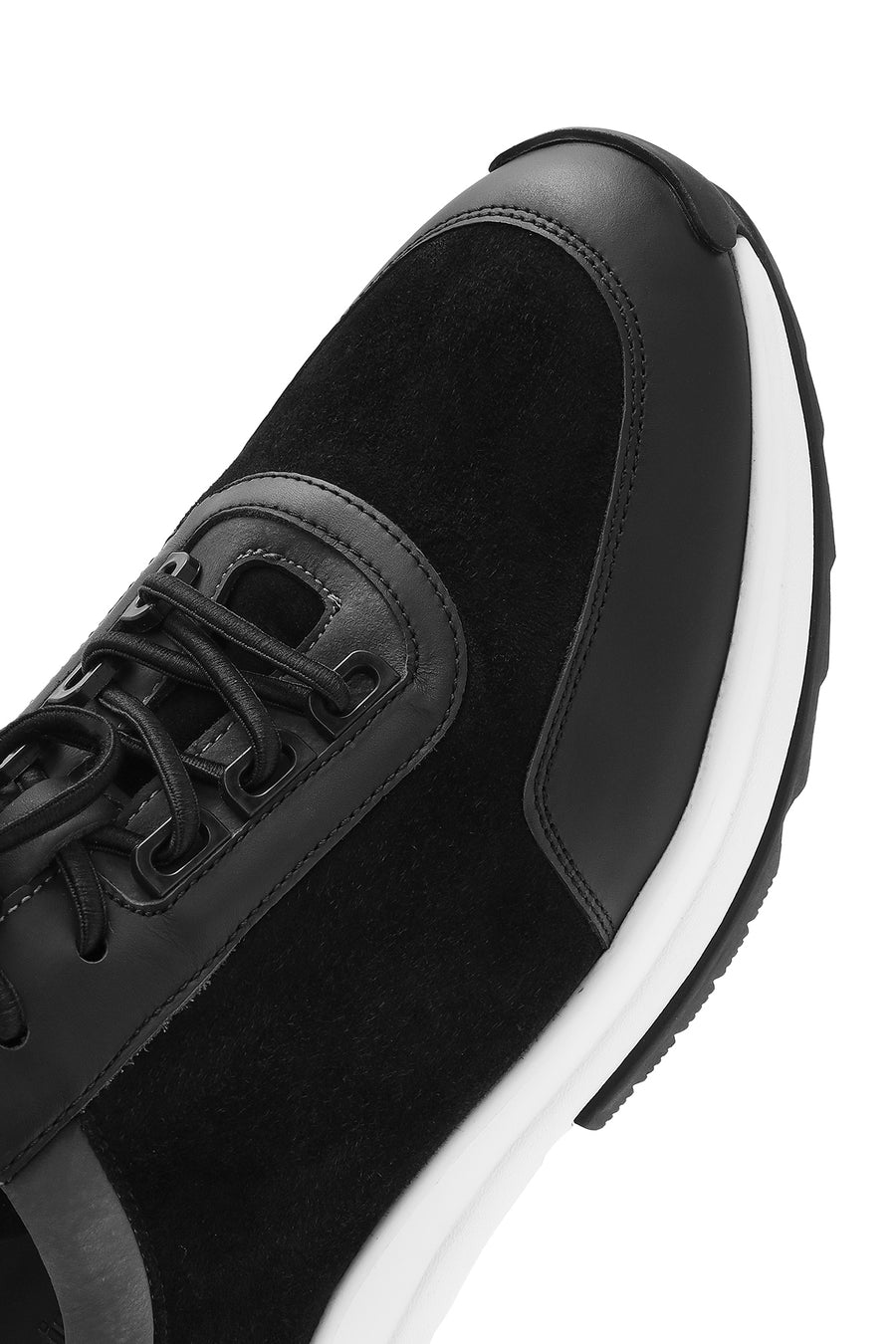 Men's Black Thick Sole Lace Up Suede Leather Sneaker